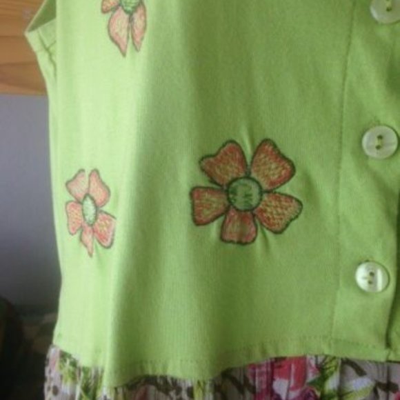 VINTAGE Point One LIME GREEN & CORAL Animal & Floral* Flowy BOHO MAXI Sundress S - Picture 4 of 6